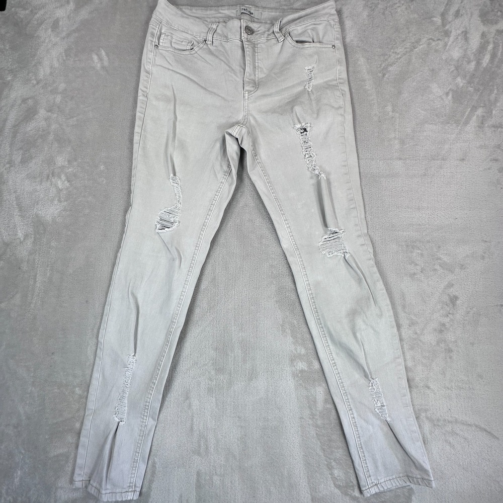 Refuge Skinny Jeans Womens 10 Gray‎ Denim Cotton Stretch Dark Wash Distressed